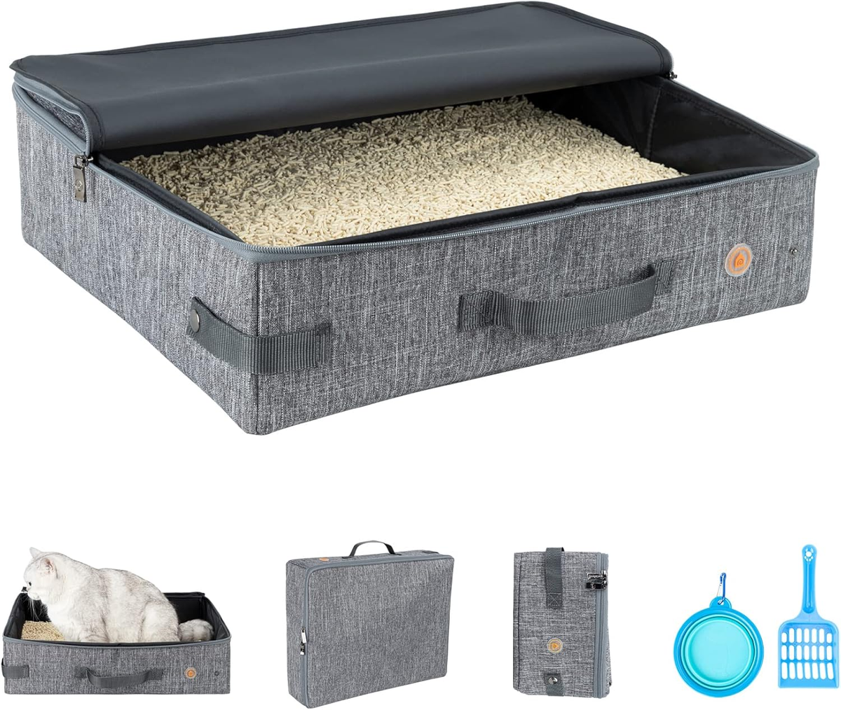 Portable Cat Travel Litter Box with Zippered Closure