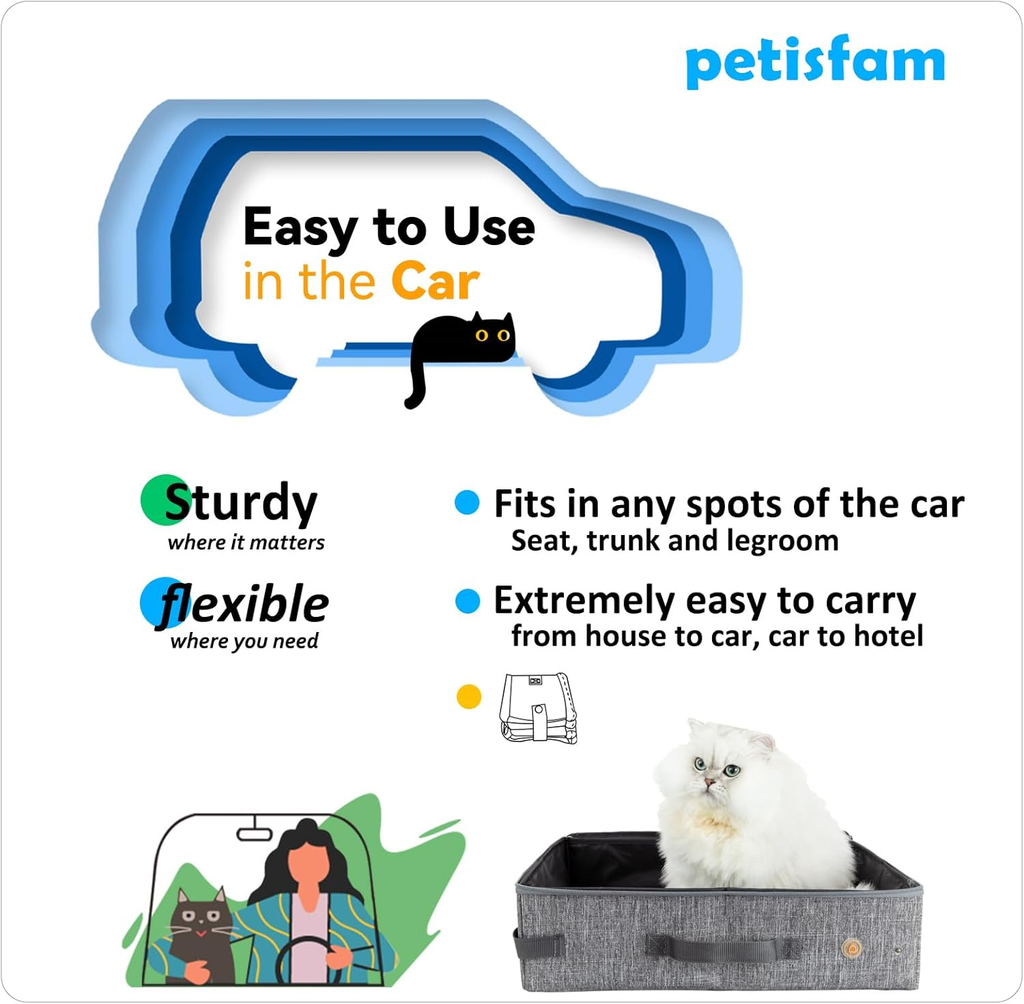 Portable Cat Travel Litter Box with Zippered Closure