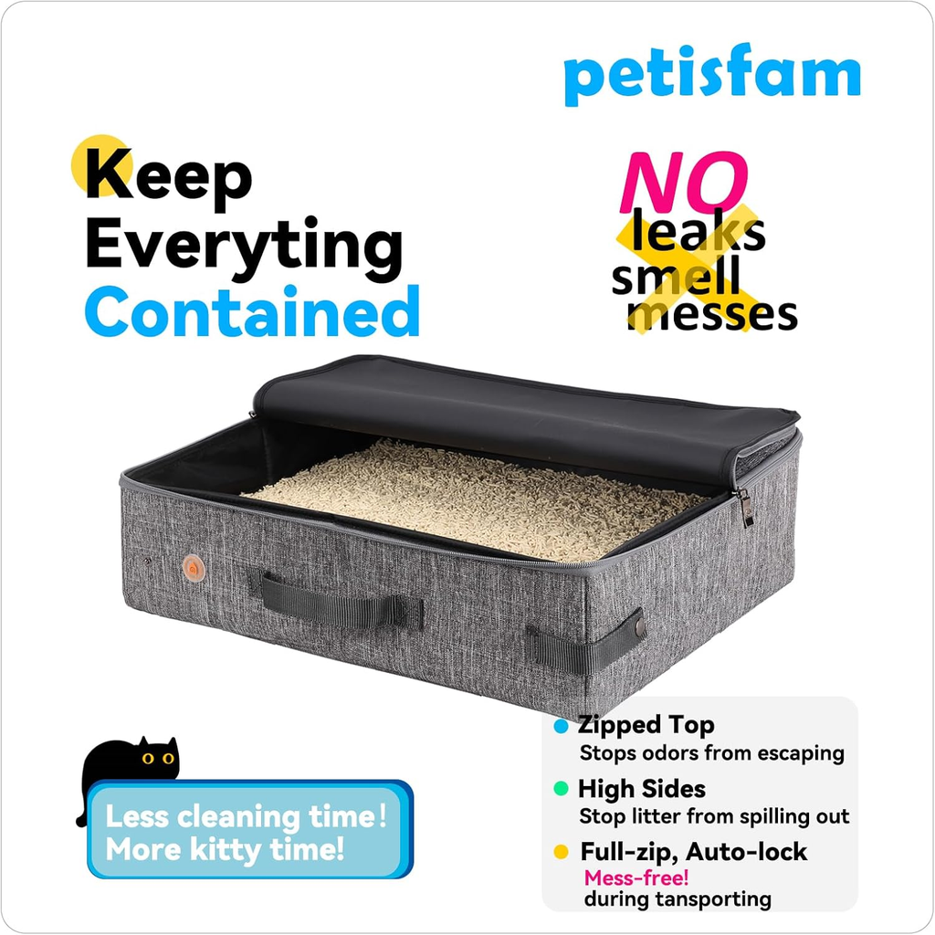 Portable Cat Travel Litter Box with Zippered Closure
