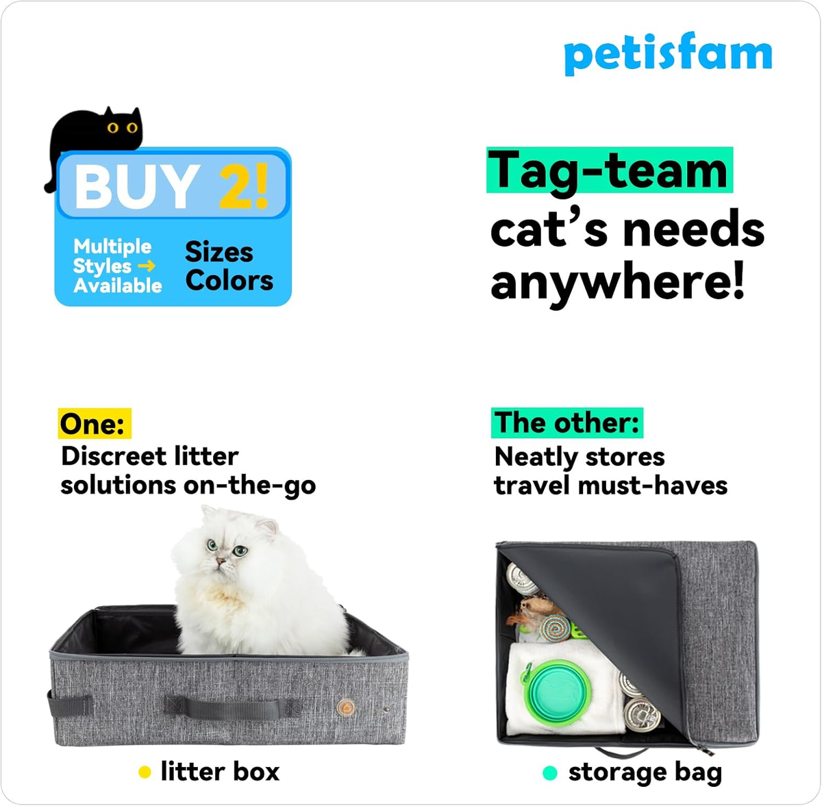 Portable Cat Travel Litter Box with Zippered Closure