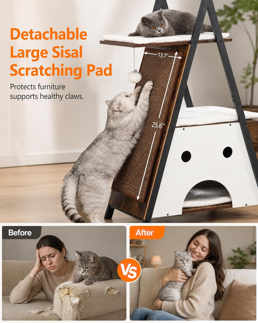 Premium 67-Inch Modern Wooden Cat Tree Tower for Large Indoor Cats