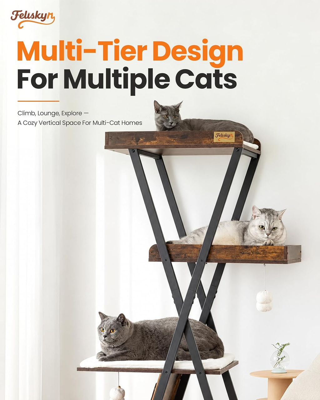 Premium 67-Inch Modern Wooden Cat Tree Tower for Large Indoor Cats
