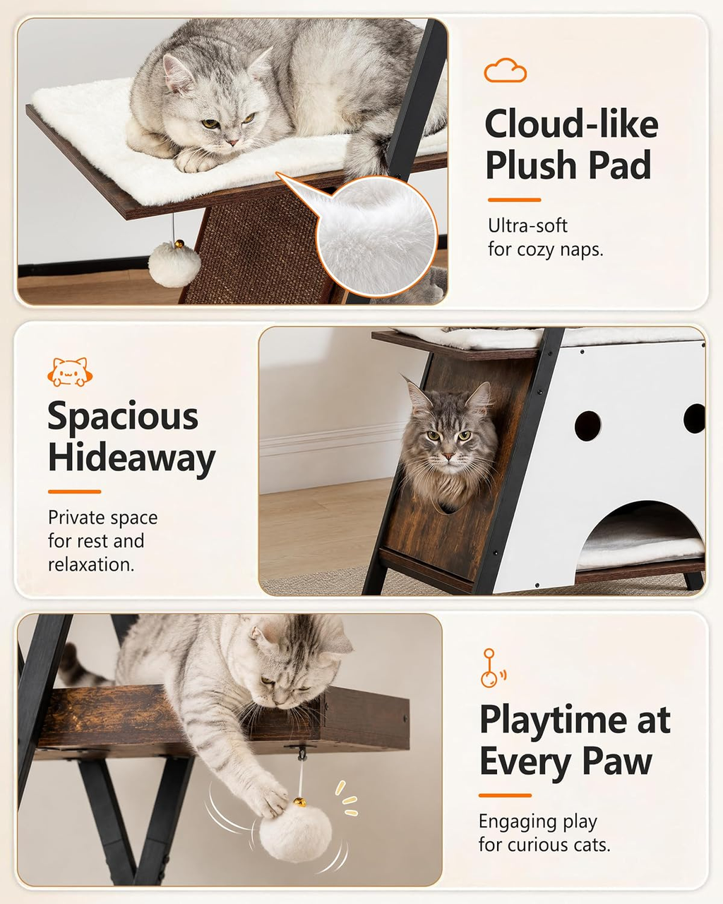 Premium 67-Inch Modern Wooden Cat Tree Tower for Large Indoor Cats