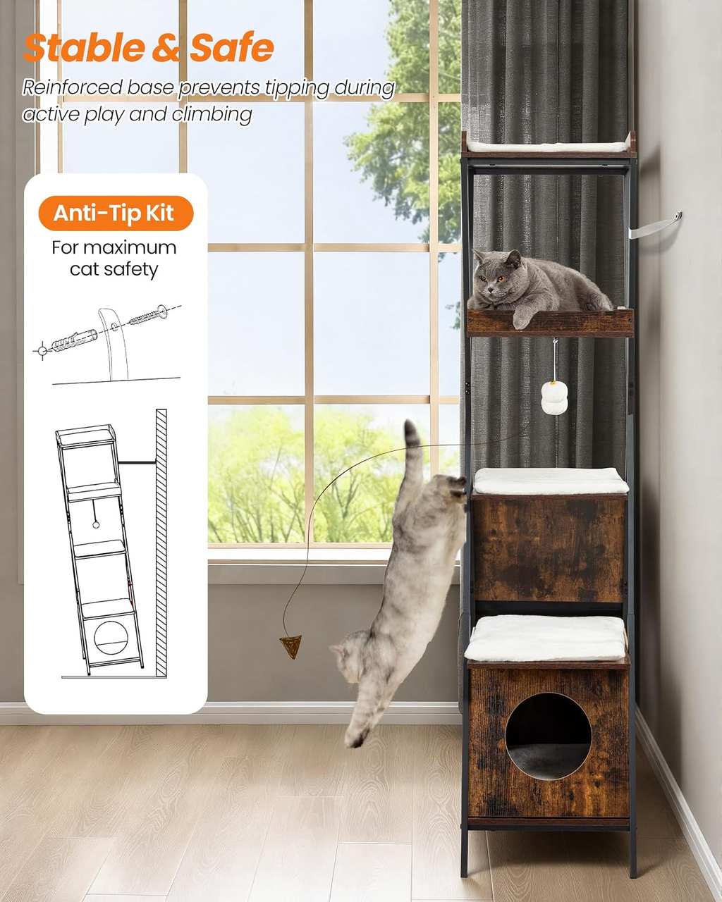 Premium 67-Inch Modern Wooden Cat Tree Tower for Large Indoor Cats