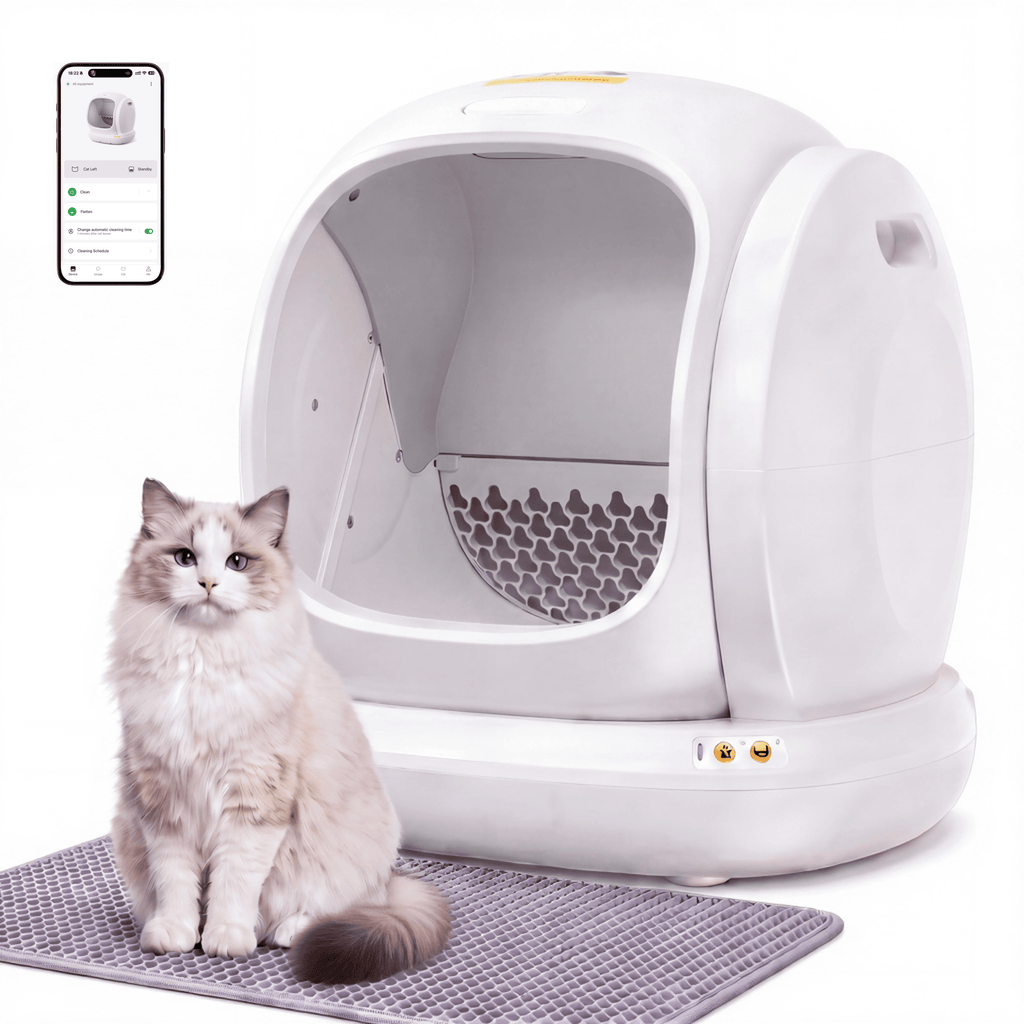 75L Smart Automatic Self-Cleaning Cat Litter Box with APP Control and Integrated Safety Features, White