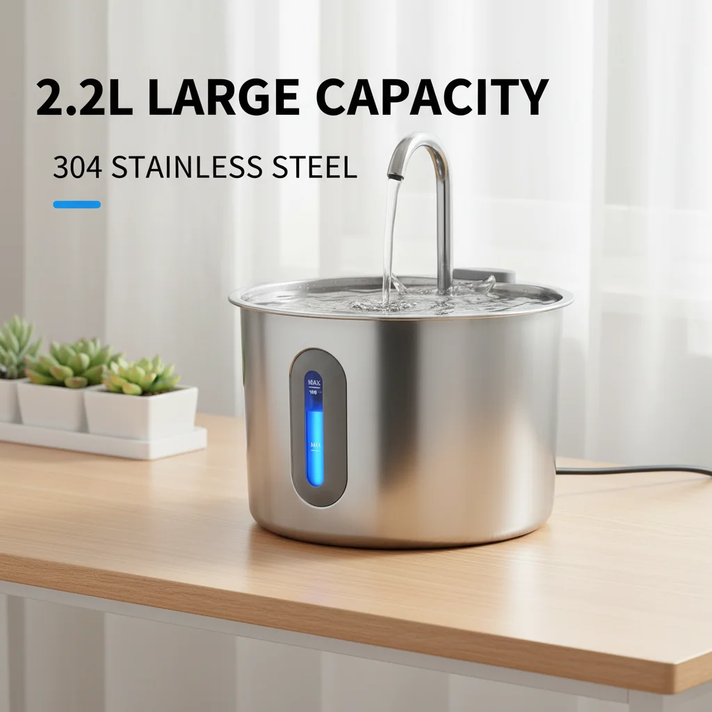 Stainless Steel Automatic Pet Water Fountain - 2.2L Ultra Quiet USB-Powered Drinking Solution for Cats and Dogs - Durable Indoor Use