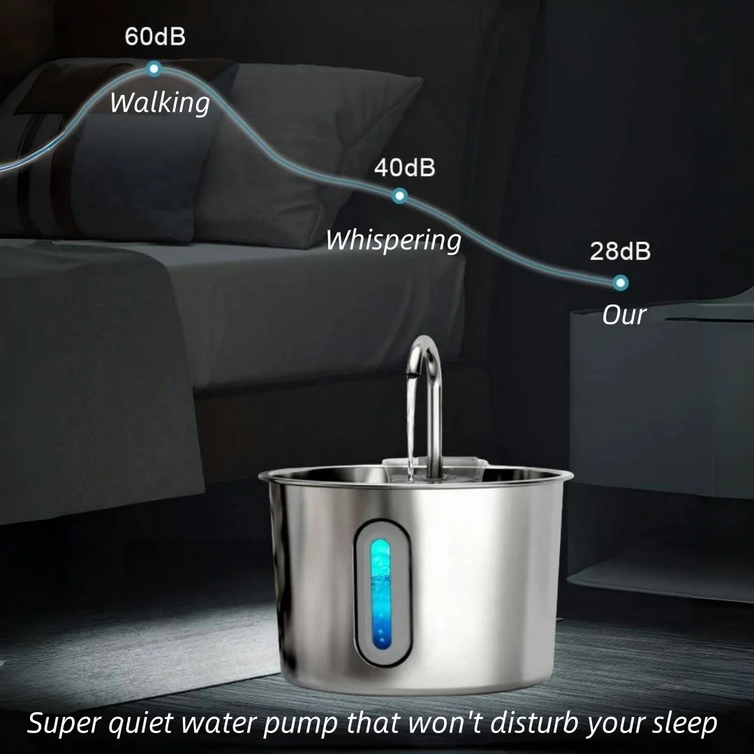 Stainless Steel Automatic Pet Water Fountain - 2.2L Ultra Quiet USB-Powered Drinking Solution for Cats and Dogs - Durable Indoor Use