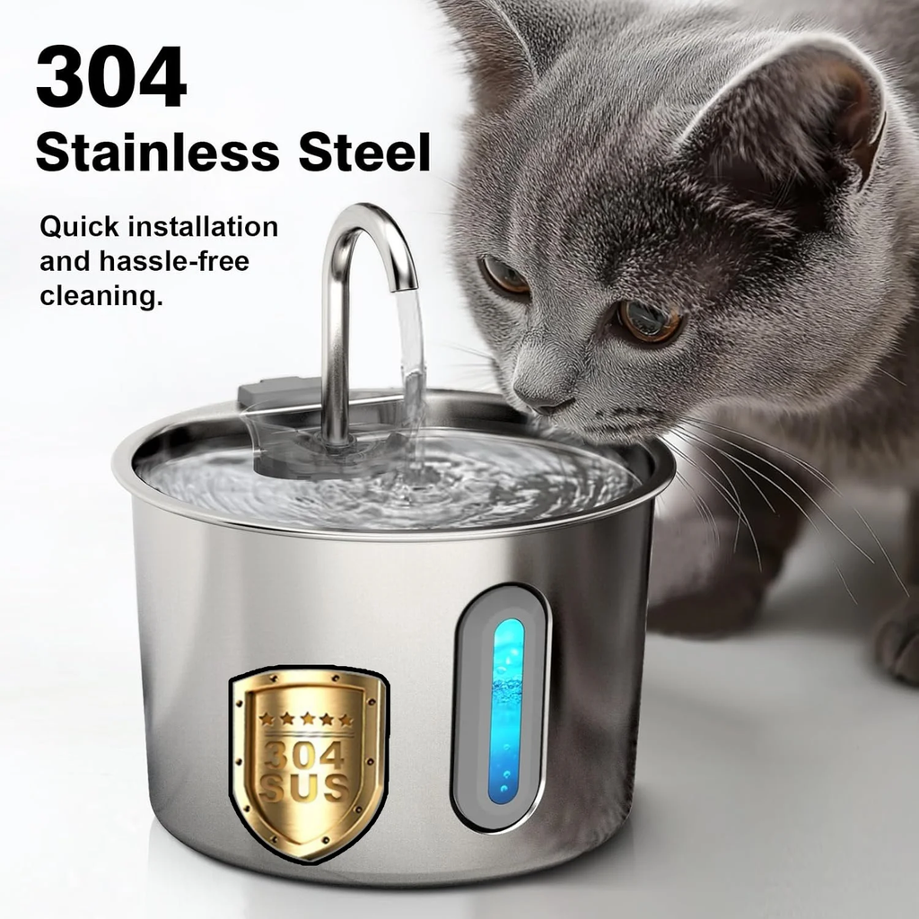 Stainless Steel Automatic Pet Water Fountain - 2.2L Ultra Quiet USB-Powered Drinking Solution for Cats and Dogs - Durable Indoor Use