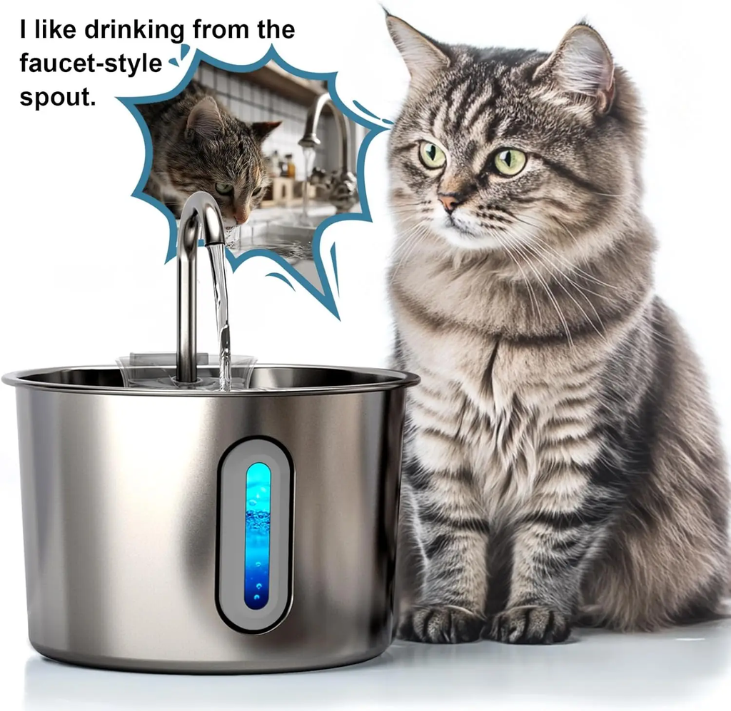 Stainless Steel Automatic Pet Water Fountain - 2.2L Ultra Quiet USB-Powered Drinking Solution for Cats and Dogs - Durable Indoor Use
