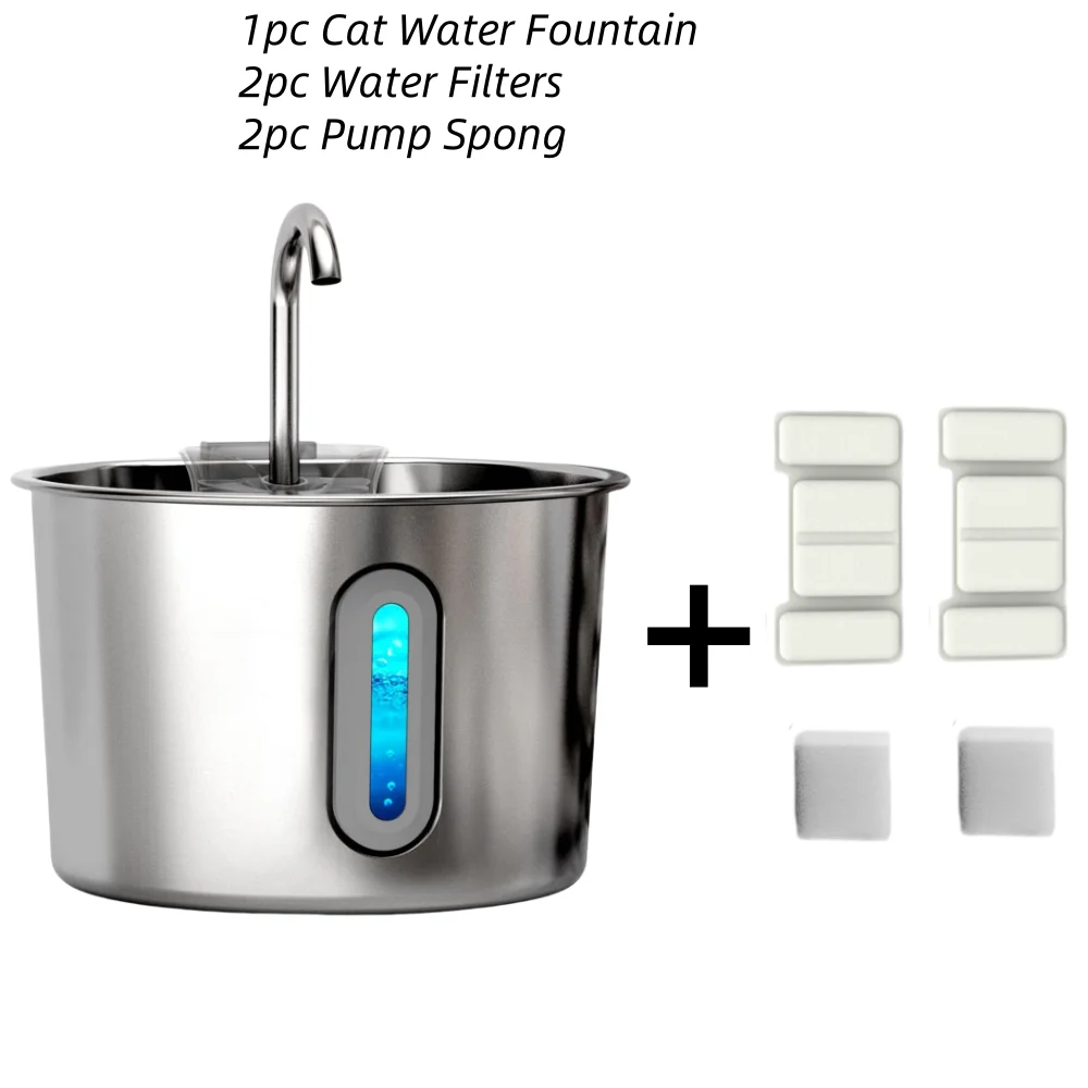 Stainless Steel Automatic Pet Water Fountain - 2.2L Ultra Quiet USB-Powered Drinking Solution for Cats and Dogs - Durable Indoor Use