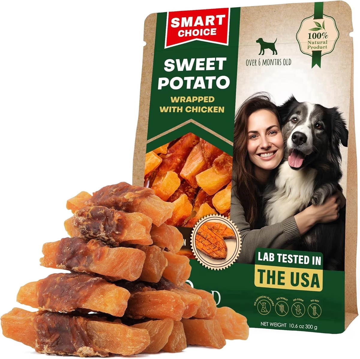 Sweet Potato and Chicken Wrapped Dog Treats - 10.6 Oz Grain-Free Natural Chews for Training Small and Large Dogs