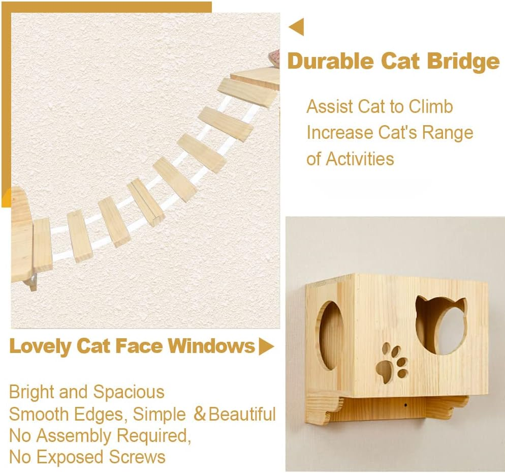Wall-Mounted Cat Climbing Tree with 9 Steps & Ladder - Modern Shelves and Perches for Active Cats and Lounging