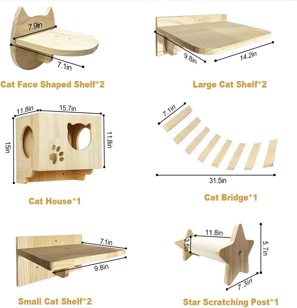Wall-Mounted Cat Climbing Tree with 9 Steps & Ladder - Modern Shelves and Perches for Active Cats and Lounging