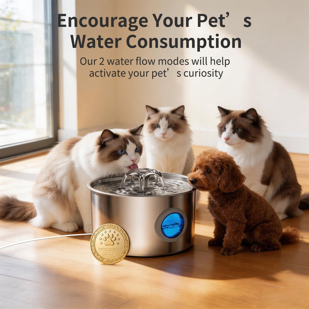 Stainless Steel Automatic Cat and Dog Water Fountain - 108 Oz (3.2L) Capacity