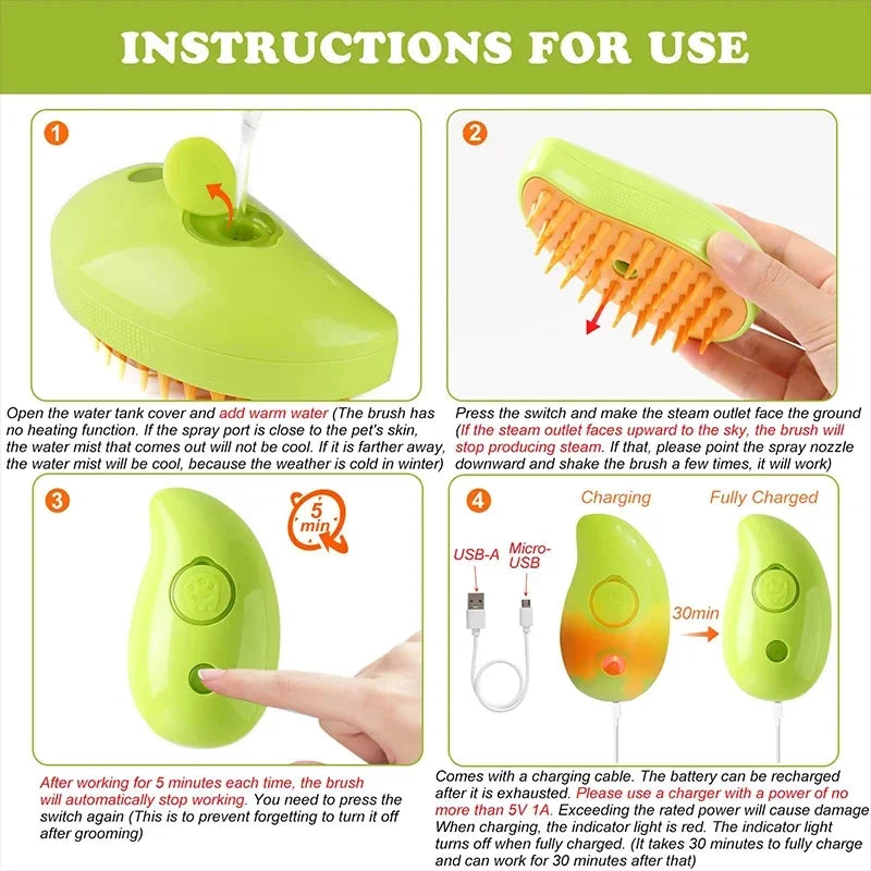 Electric Pet Grooming Brush with Water Spray for Cats - Soft Silicone Depilation and Bathing Supplies