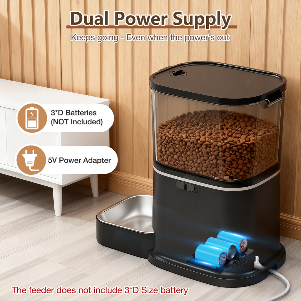 Smart Automatic Cat Feeder with Camera, 5G WiFi Connectivity, Remote APP Control, Timed Portion Dispensing, High Capacity for Cats and Dogs, Black