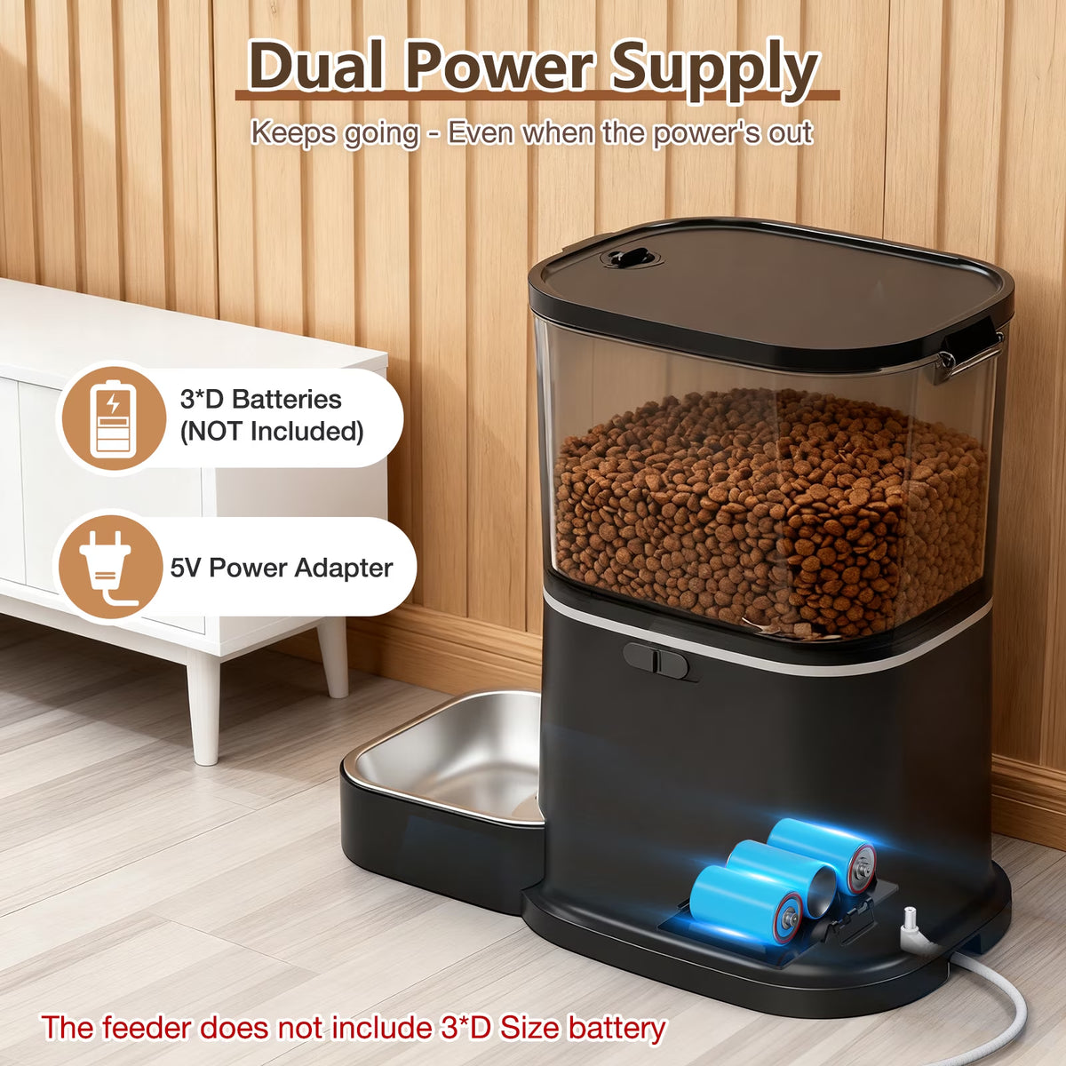 Smart Automatic Cat Feeder with Camera, 5G WiFi Connectivity, Remote APP Control, Timed Portion Dispensing, High Capacity for Cats and Dogs, Black