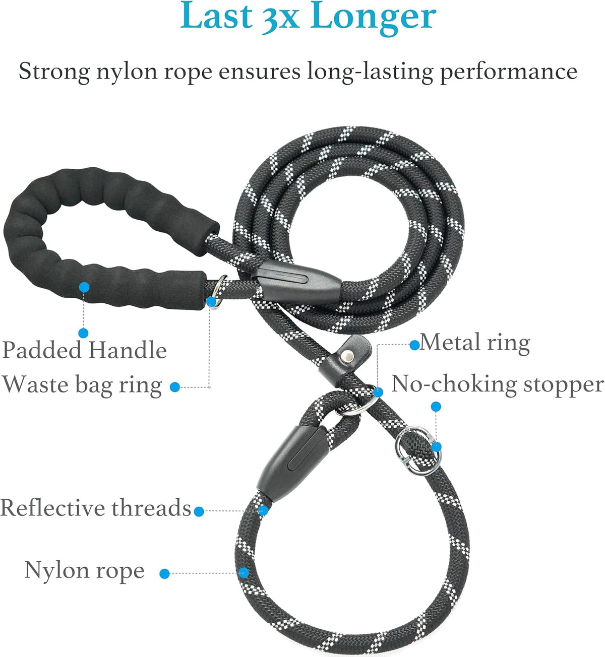 Durable 1/2" x 6 FT Black Slip Lead Dog Leash