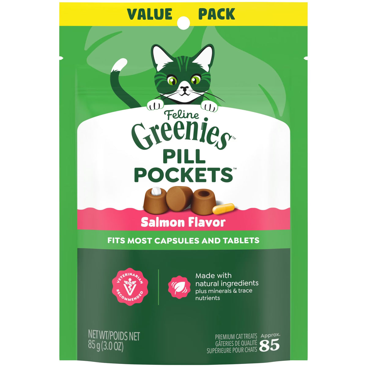 Feline Salmon Flavor Pill Pockets for Cats - Soft Treats, 3 Oz Pouch (85 Count)