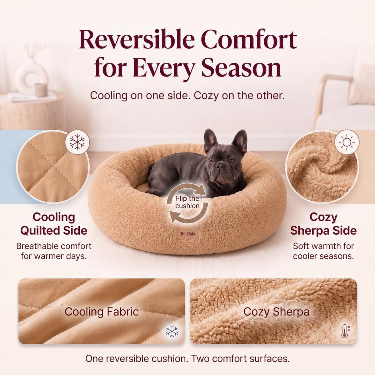 Orthopedic Memory Foam Donut Bed for Small Dogs - Cooling and Washable Design