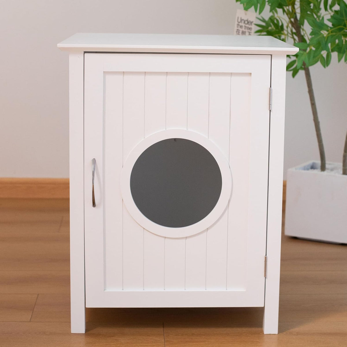 Cat Litter Box Enclosure Furniture - Elegant Hidden Washroom Nightstand with Easy Assembly Storage Cabinet - Large Pet Bedside Table - Available in White