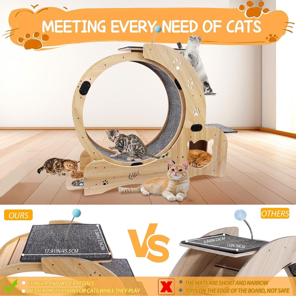 Upgraded 6-In-1 Cat Exercise Wheel: Large Silent Treadmill for Indoor Cats, Ideal Furniture and Toy for Endless Fun and Fitness