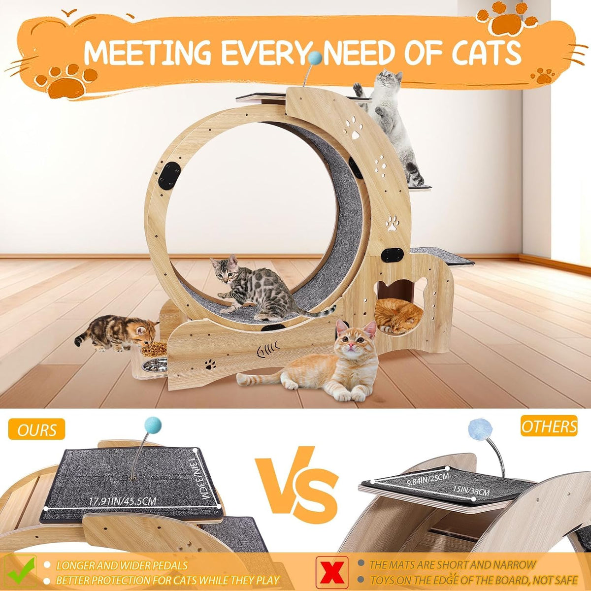Upgraded 6-In-1 Cat Exercise Wheel: Large Silent Treadmill for Indoor Cats, Ideal Furniture and Toy for Endless Fun and Fitness