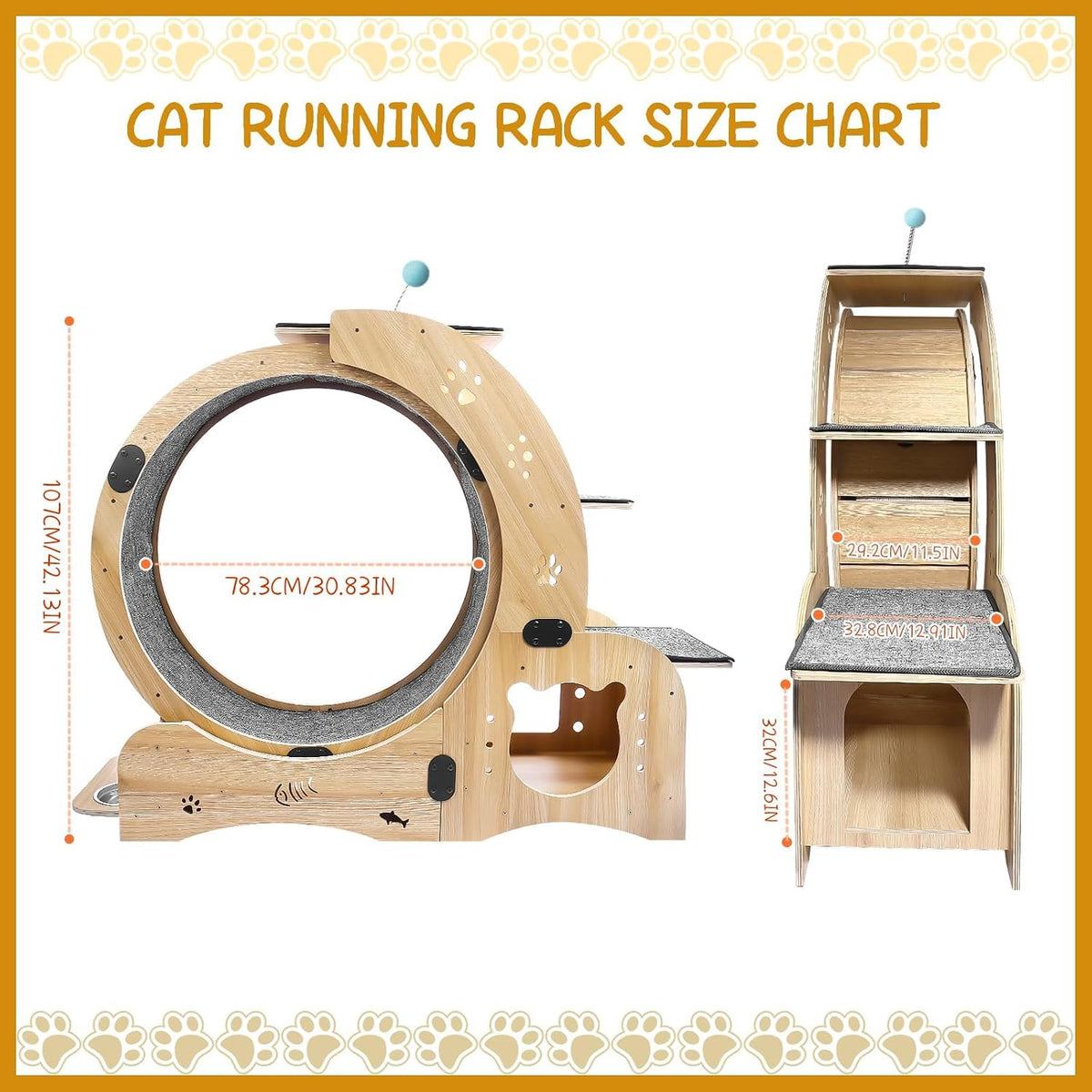 Upgraded 6-In-1 Cat Exercise Wheel: Large Silent Treadmill for Indoor Cats, Ideal Furniture and Toy for Endless Fun and Fitness