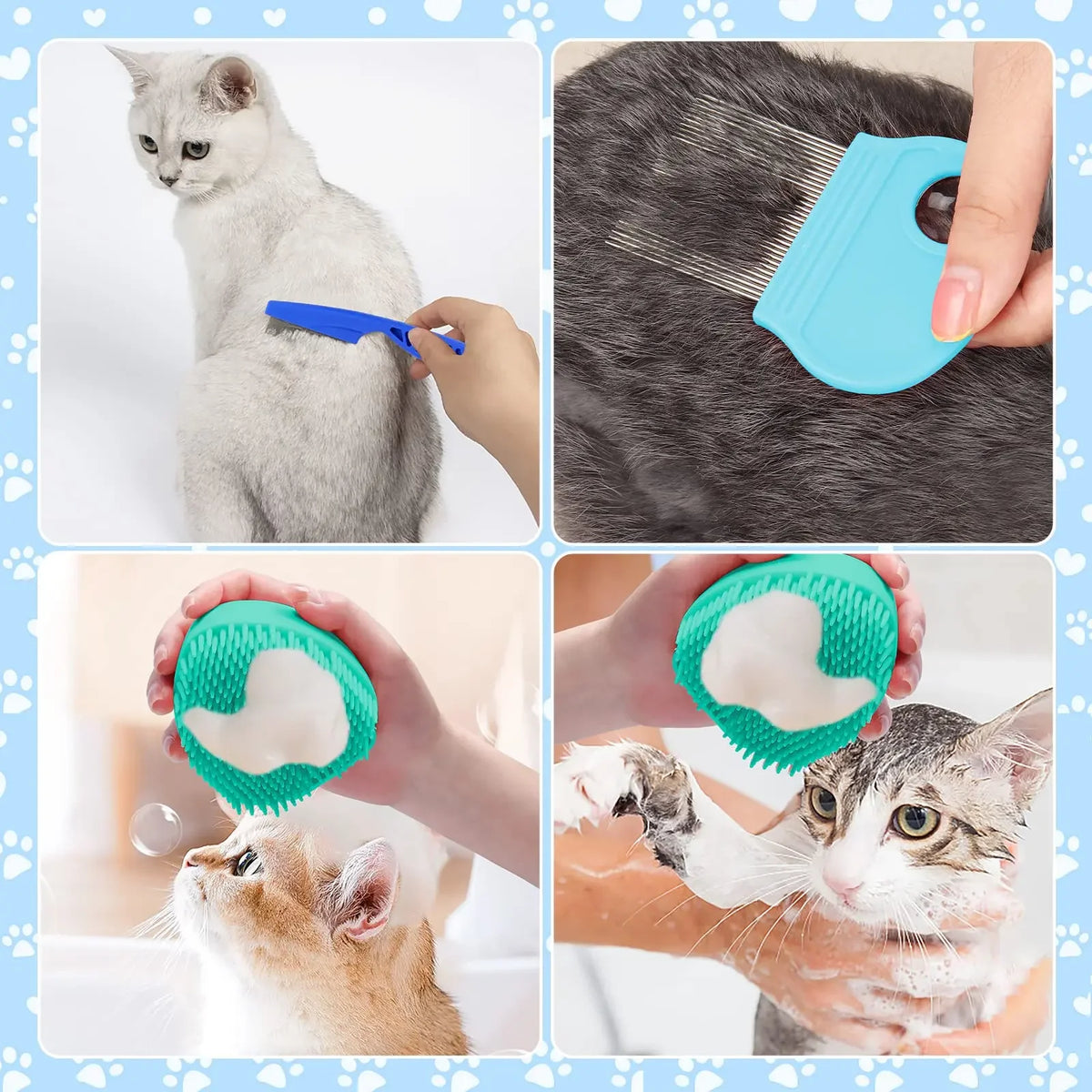 8-Piece Cat Grooming Kit: Includes Flea Comb, Pet Shampoo Brush, Shedding Brush, and Silicone Toothbrush