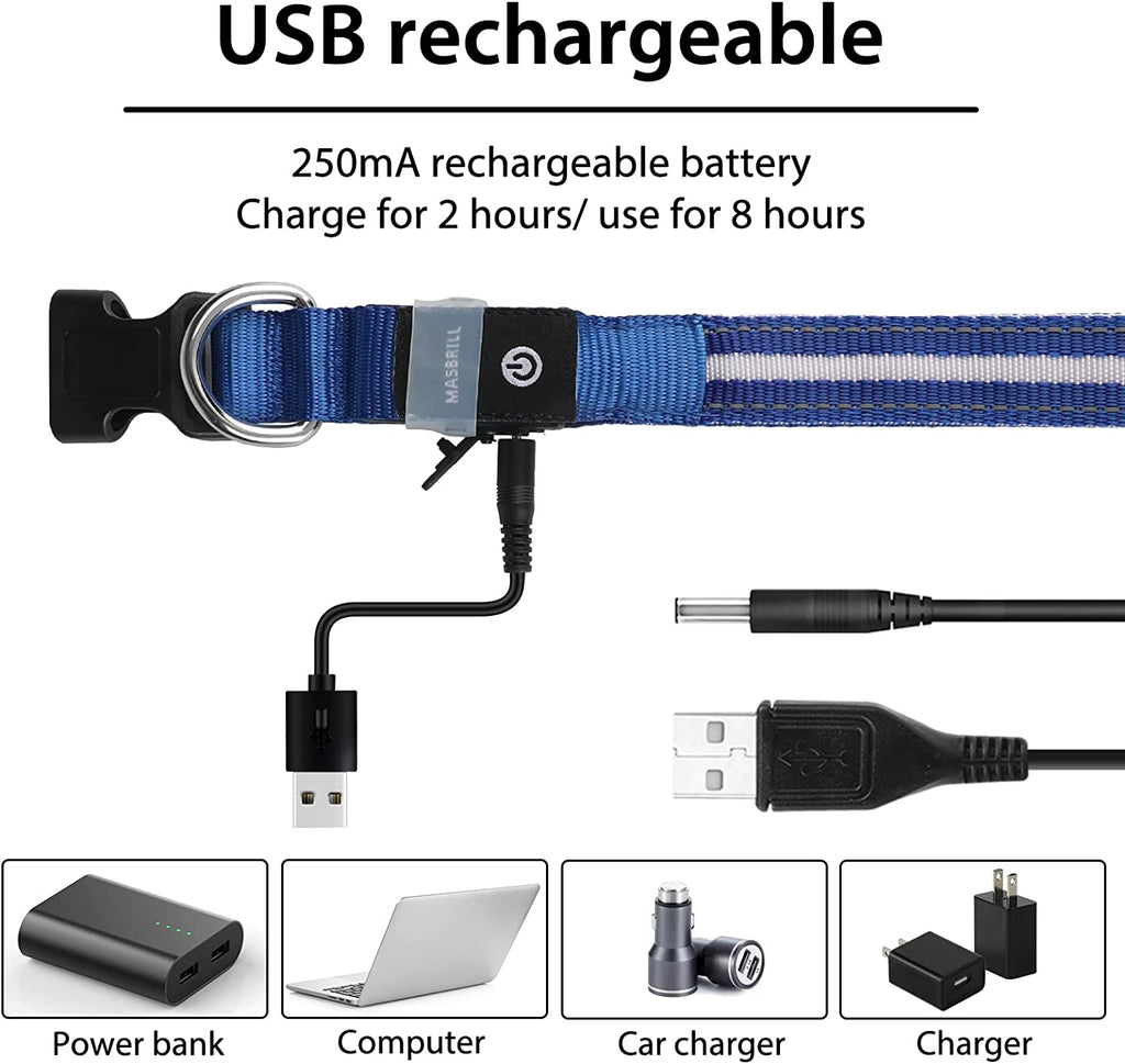 Rechargeable LED Dog Collar - Water-Resistant and Illuminated for Nighttime Walks