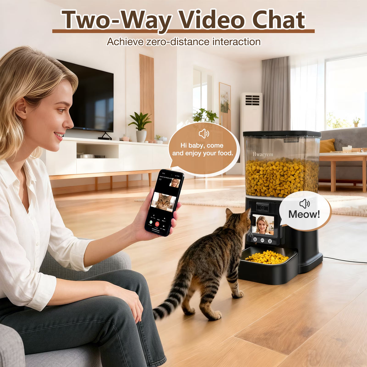 Smart Automatic Cat Feeder with Camera, 5G WiFi Connectivity, Remote APP Control, Timed Portion Dispensing, High Capacity for Cats and Dogs, Black