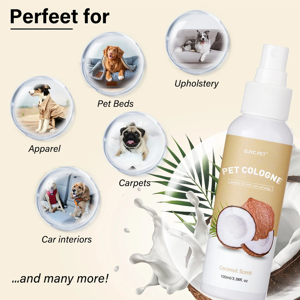 Pet Deodorizing Spray with Coconut Scent - 100ml Long-Lasting Dog Cologne and Natural Odor Neutralizer, Safe for Grooming