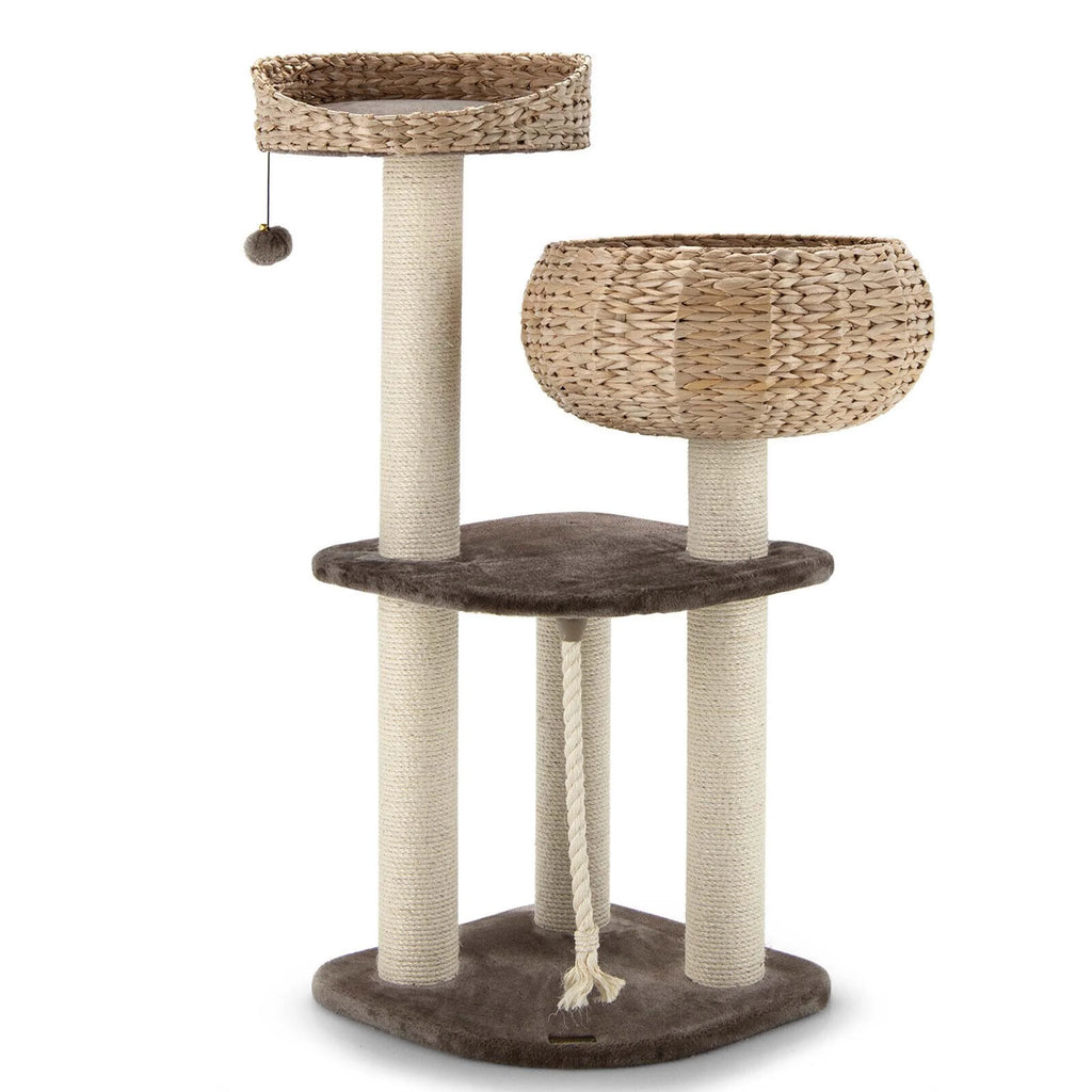 41-Inch Artisan Cat Tree Tower with Natural Bowl Design and Two Perches