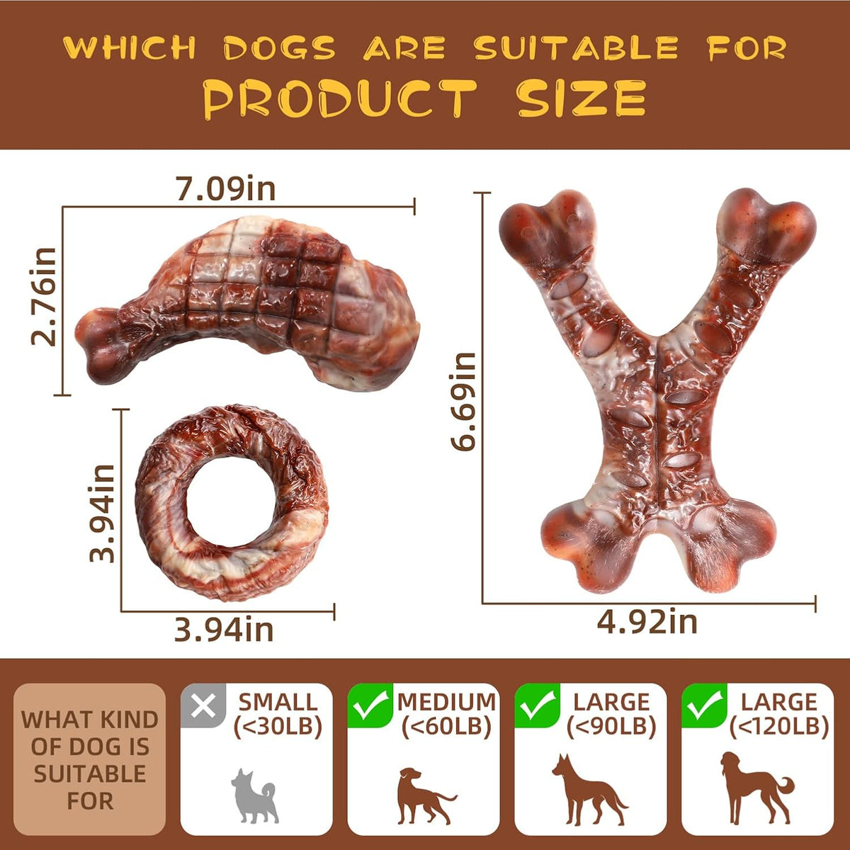 Durable Dog Toy Set for Aggressive Chewers - 3 Pack, Indestructible Toys for Small to Extra Large Dogs (Up to 120 lbs)