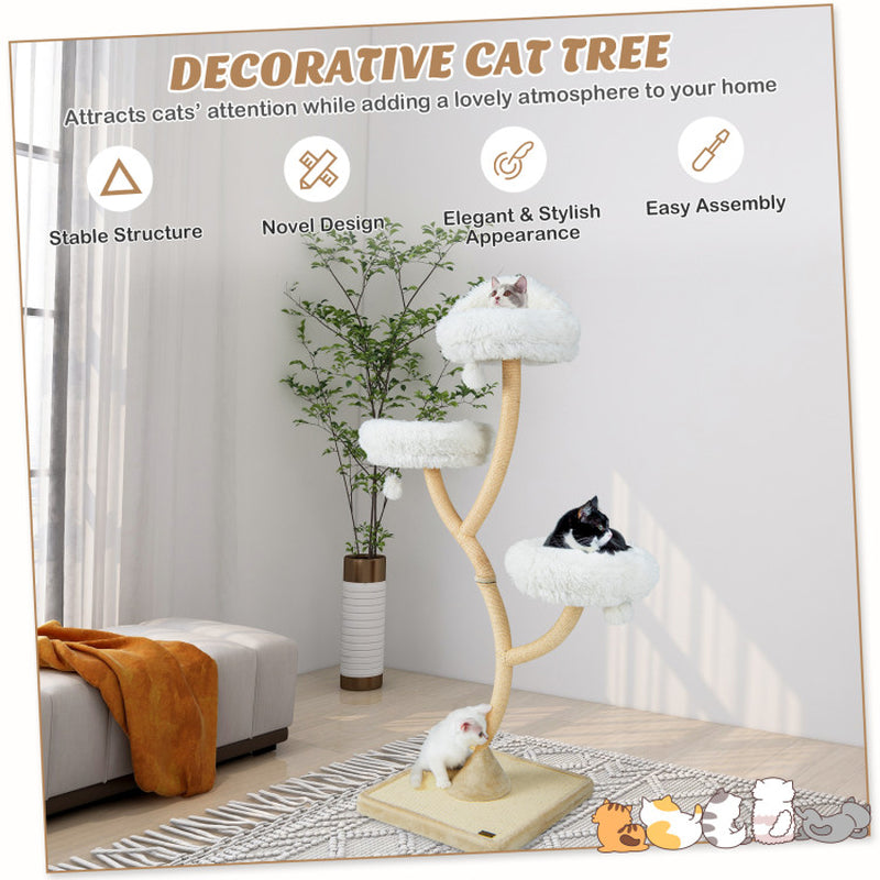 70-Inch Cat Tree Tower with Four Levels, Three Perches, and Interactive Dangling Balls