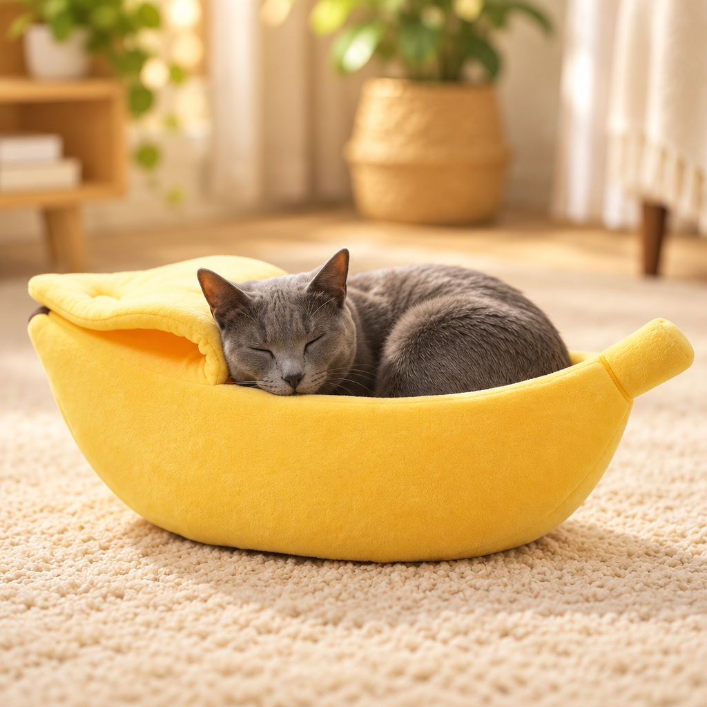 Banana Cat Bed – Cozy Novelty Pet Bed for Cats & Small Dogs