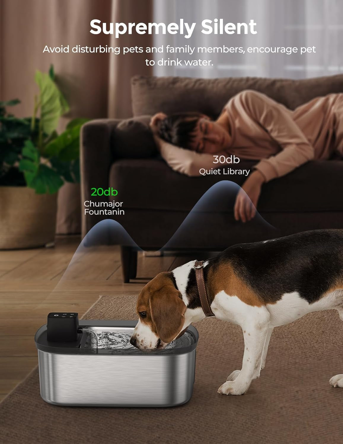 7.5L Stainless Steel Wireless Dog Water Fountain with One Filter Included