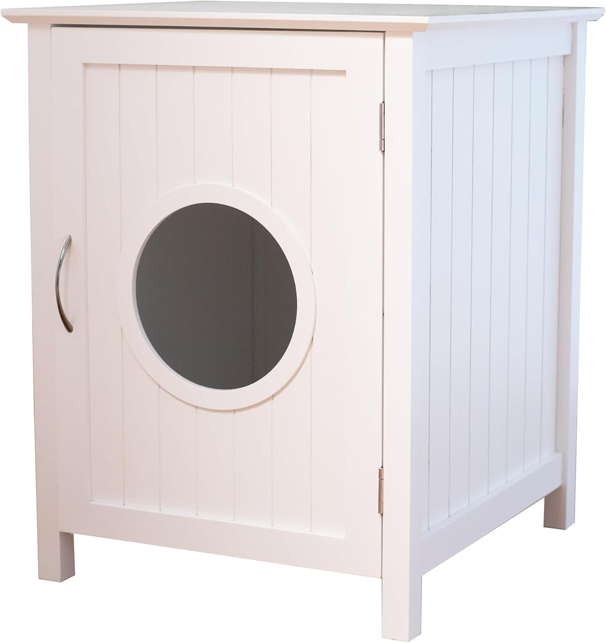 Cat Litter Box Enclosure Furniture - Elegant Hidden Washroom Nightstand with Easy Assembly Storage Cabinet - Large Pet Bedside Table - Available in White