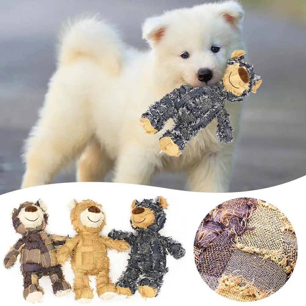 Indestructible Bear Dog Chew Toy - Durable Squeaky Stuffed Animal for Interactive Play and Teething Training