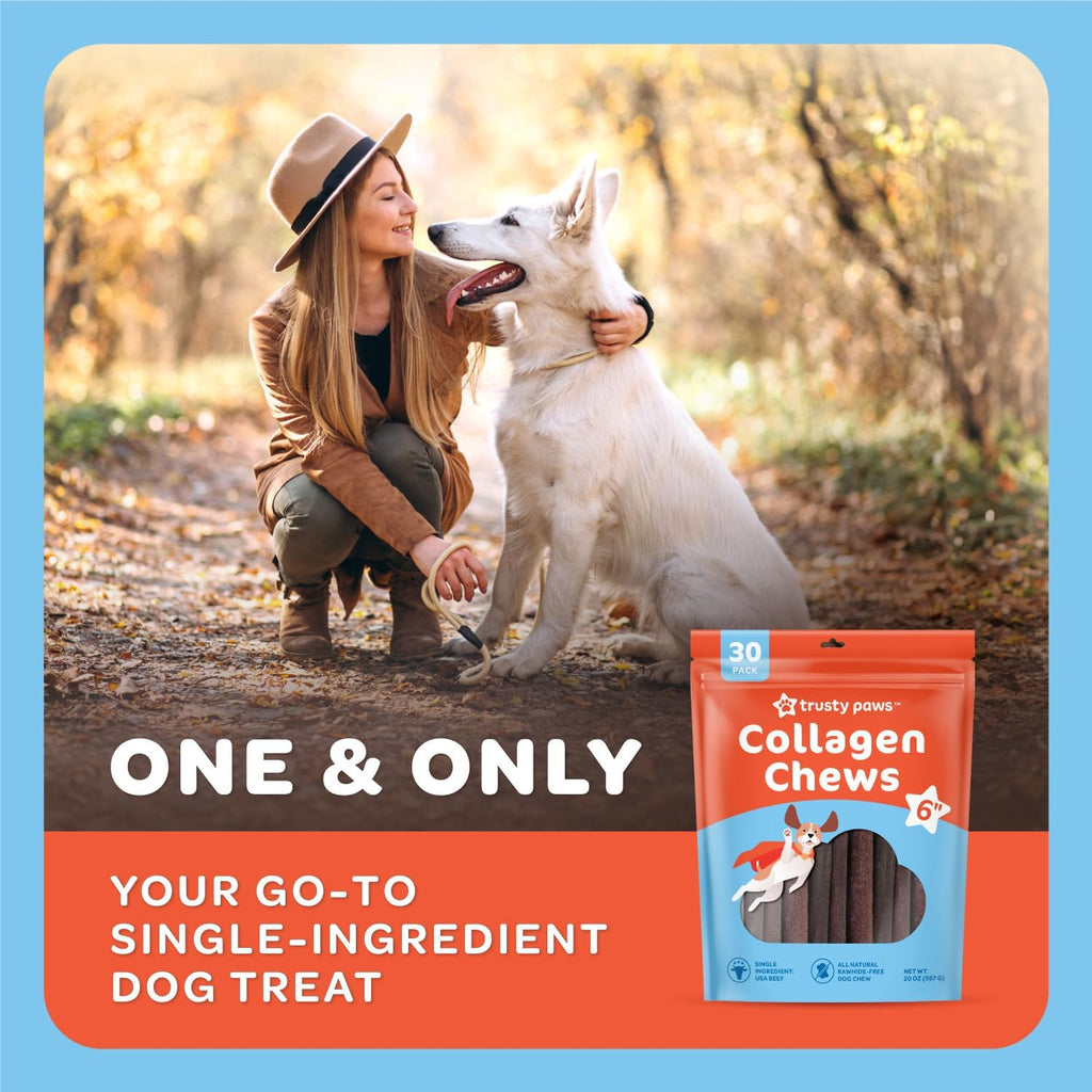 Premium USA Beef Collagen Chews for Dogs – Single Ingredient, 30 Long-Lasting Sticks