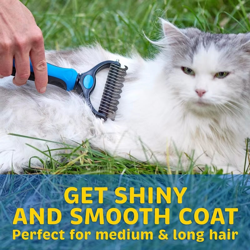 Pet Fur Knot Cutter and Shedding Tool for Dogs and Cats - Double-Sided Grooming Comb and Brush