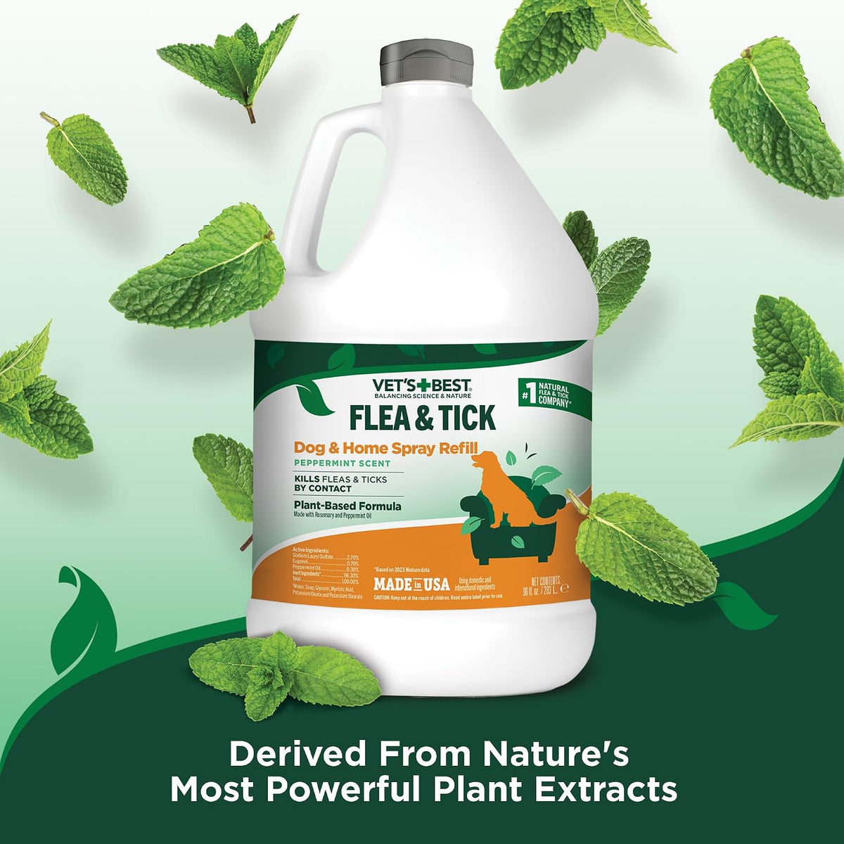 Natural Flea and Tick Indoor Home Spray Refill for Dogs, 96 oz