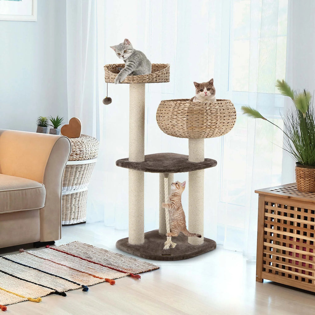 41-Inch Artisan Cat Tree Tower with Natural Bowl Design and Two Perches