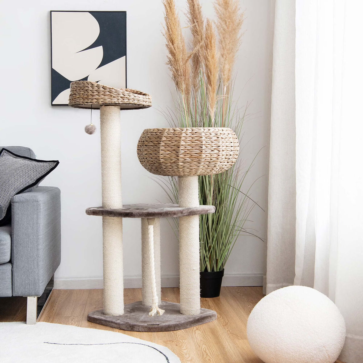 41-Inch Artisan Cat Tree Tower with Natural Bowl Design and Two Perches