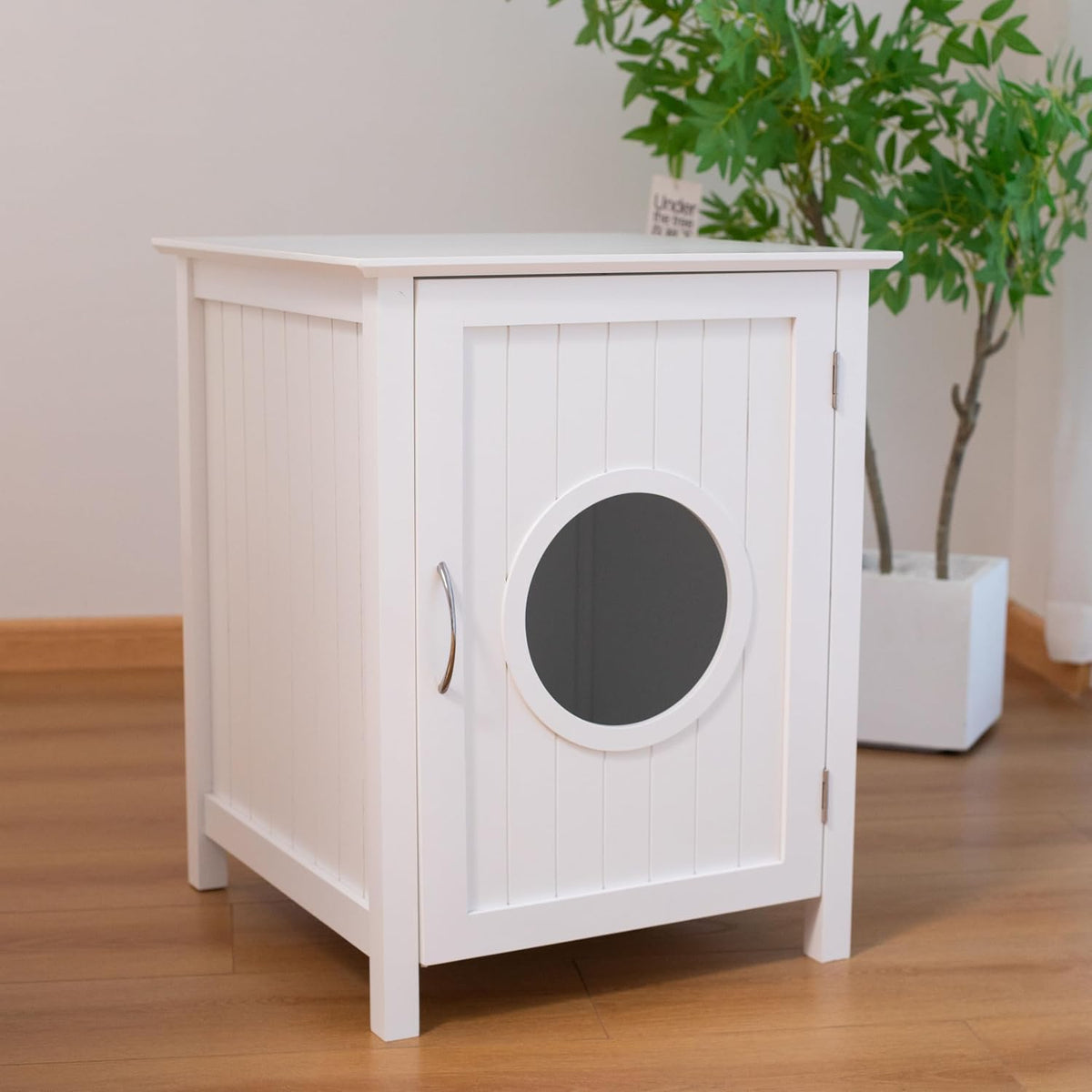 Cat Litter Box Enclosure Furniture - Elegant Hidden Washroom Nightstand with Easy Assembly Storage Cabinet - Large Pet Bedside Table - Available in White