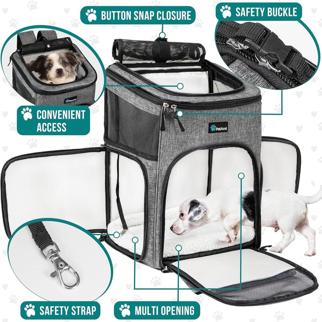 Airline-Approved Dog Backpack Carrier with 4-Way Entry for Cats - Gray