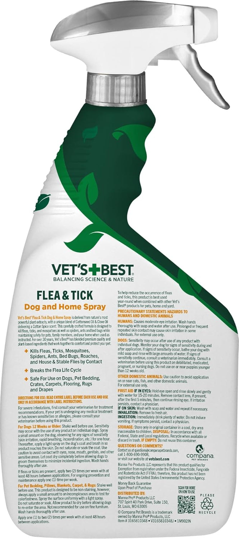 Flea and Tick Home Spray for Dogs - Indoor Use, Cotton Spice Scent, 32 oz