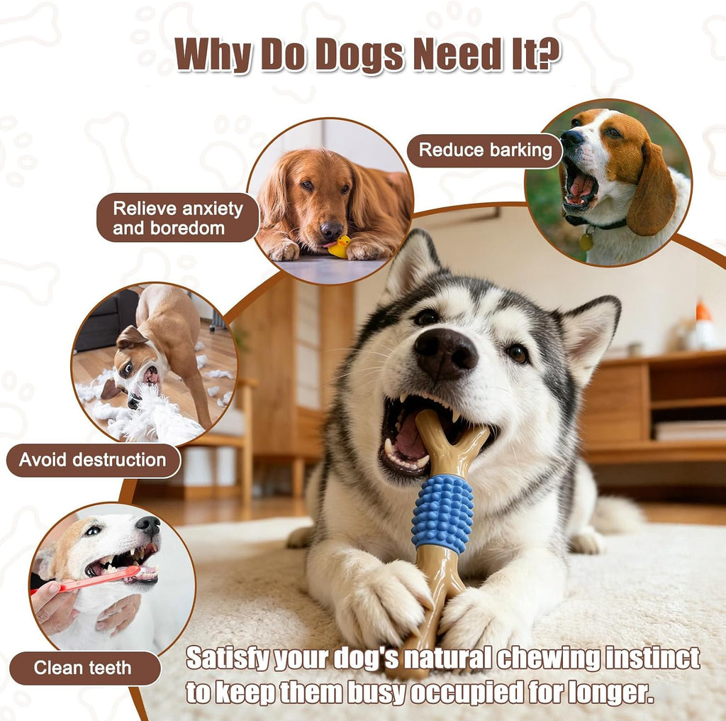 Durable Dog Chew Toy for Aggressive Chewers - Tough Nylon and Rubber Teething Stick with Beef Flavor for Large and Medium Breeds