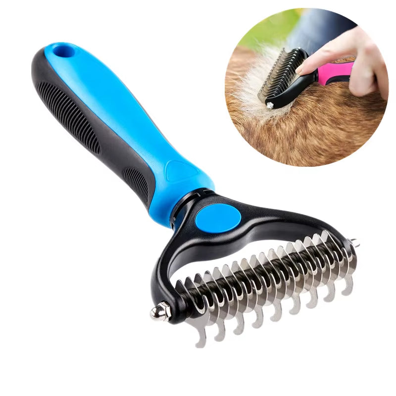 Pet Fur Knot Cutter and Shedding Tool for Dogs and Cats - Double-Sided Grooming Comb and Brush