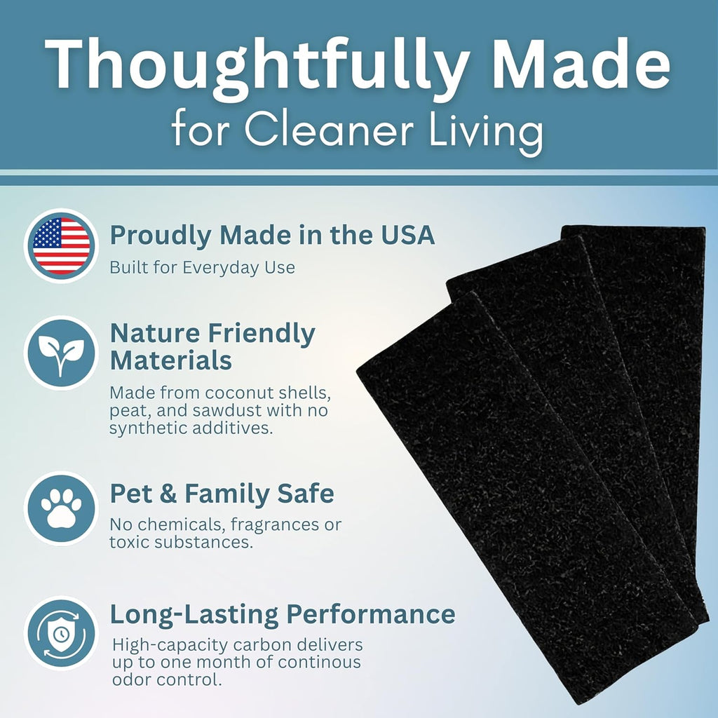 Activated Litter Robot 3 Carbon Filters - Pre-Cut Activated Charcoal Replacement Filters for Odor Control and Dust Reduction - 6-Pack - Made in the USA - Dimensions: 3.5” x 10”